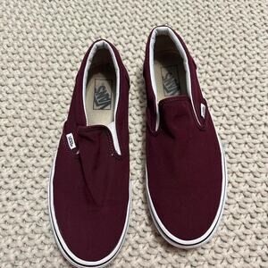 Burgundy vans slip ons